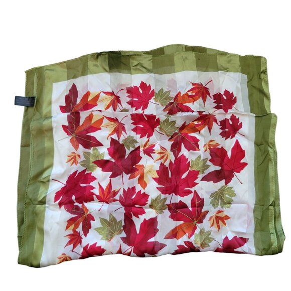 Magenta Designs 100% Silk Scarf Canadian Maple Leaf Print Green Border 59" x 21" - Picture 5 of 6